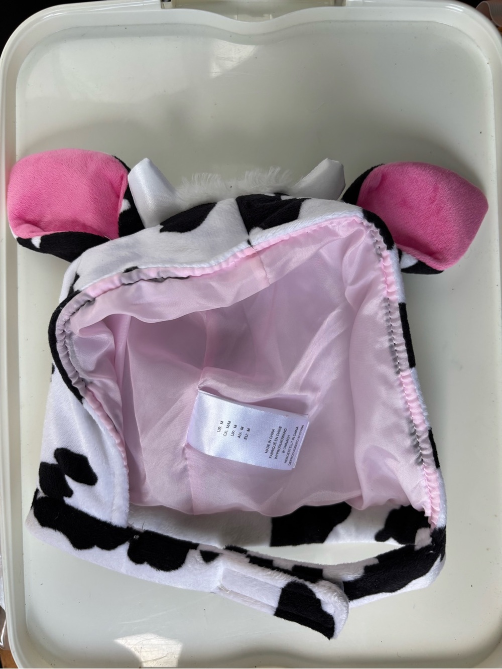 Pet Cow Print Plush Hood with Pink Lining